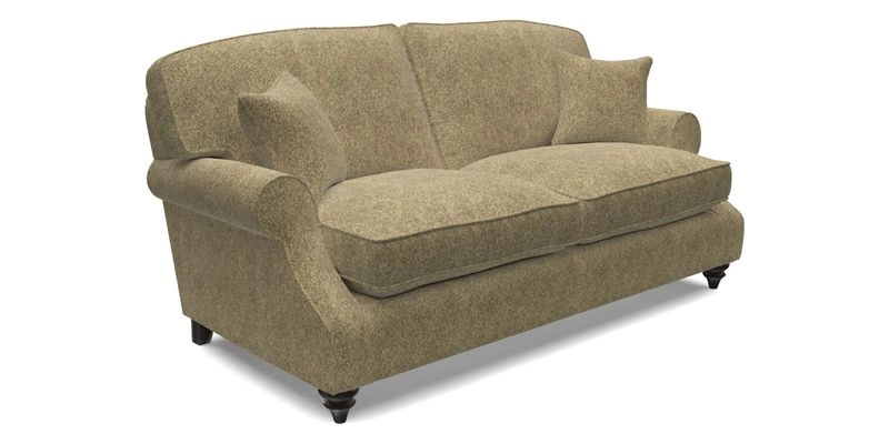 St Mawes 3 Seater Sofa in RHS Collection Gertrude Jekyll Trailing Vine Green-With-Scatters in Linwood Omega Velvet Hunter Green