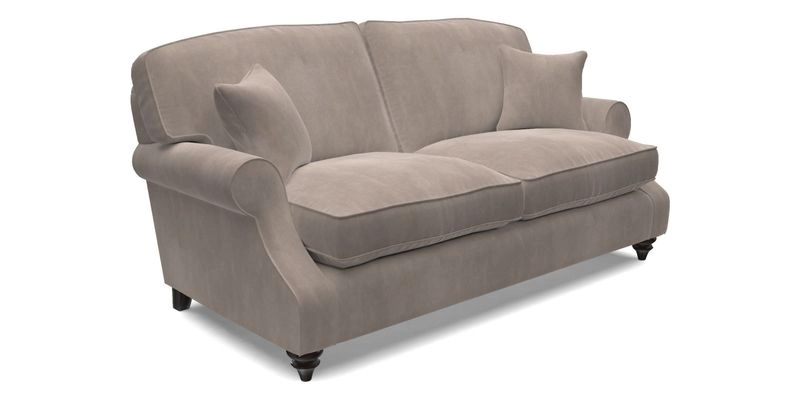 St Mawes 3 Seater Sofa in RHS Collection Gertrude Jekyll Trailing Vine Green-With-Scatters in Linwood Omega Velvet Hunter Green