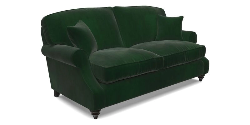 St Mawes 3 Seater Sofa in RHS Collection Gertrude Jekyll Trailing Vine Green-With-Scatters in Linwood Omega Velvet Hunter Green