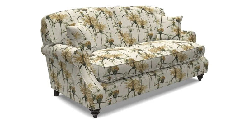 St Mawes 3 Seater Sofa in RHS Collection Gertrude Jekyll Trailing Vine Green-With-Scatters in Linwood Omega Velvet Hunter Green