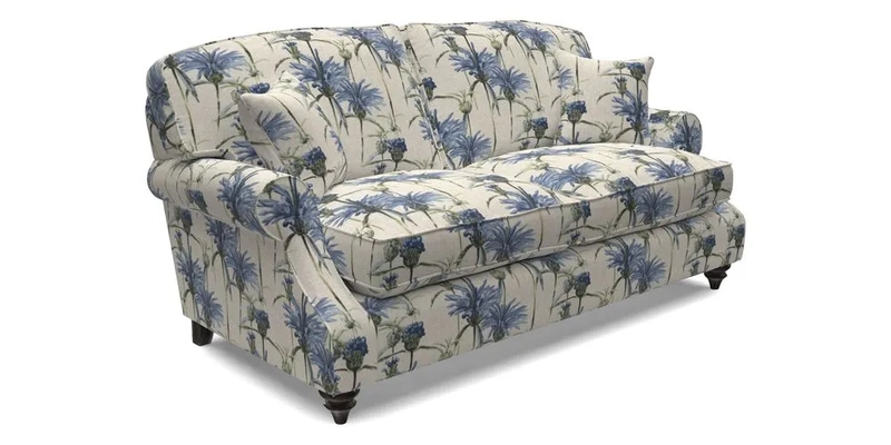 St Mawes 3 Seater Sofa in RHS Collection Gertrude Jekyll Trailing Vine Green-With-Scatters in Linwood Omega Velvet Hunter Green