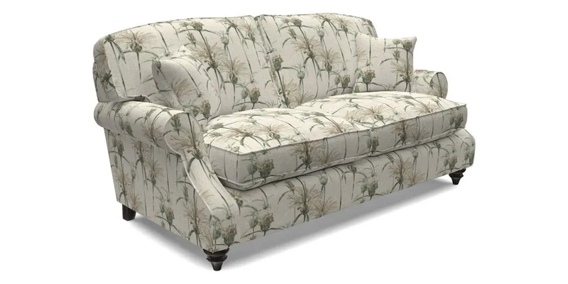St Mawes 3 Seater Sofa in RHS Collection Gertrude Jekyll Trailing Vine Green-With-Scatters in Linwood Omega Velvet Hunter Green