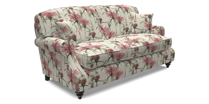 St Mawes 3 Seater Sofa in RHS Collection Gertrude Jekyll Trailing Vine Green-With-Scatters in Linwood Omega Velvet Hunter Green