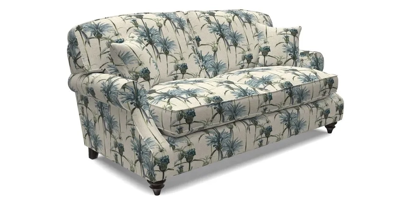 St Mawes 3 Seater Sofa in RHS Collection Gertrude Jekyll Trailing Vine Green-With-Scatters in Linwood Omega Velvet Hunter Green