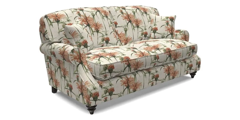 St Mawes 3 Seater Sofa in RHS Collection Gertrude Jekyll Trailing Vine Green-With-Scatters in Linwood Omega Velvet Hunter Green