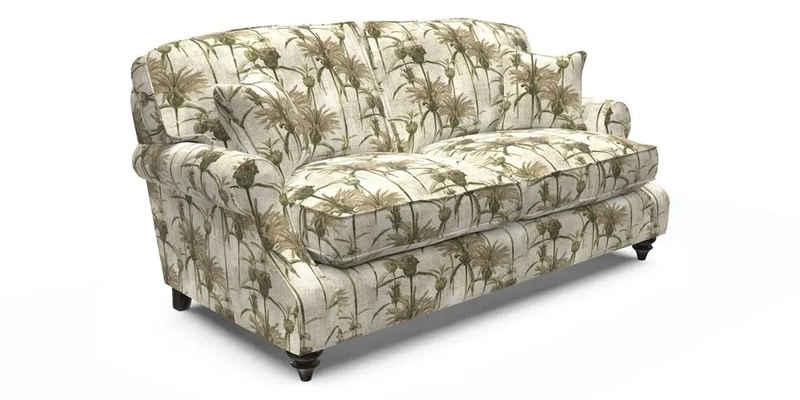 St Mawes 3 Seater Sofa in RHS Collection Gertrude Jekyll Trailing Vine Green-With-Scatters in Linwood Omega Velvet Hunter Green