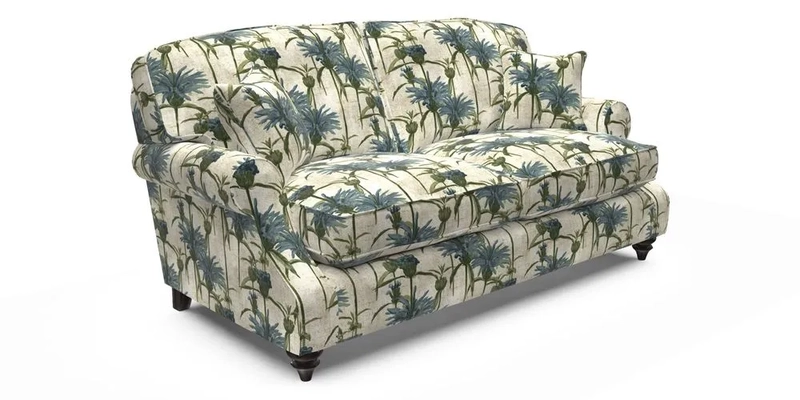 St Mawes 3 Seater Sofa in RHS Collection Gertrude Jekyll Trailing Vine Green-With-Scatters in Linwood Omega Velvet Hunter Green