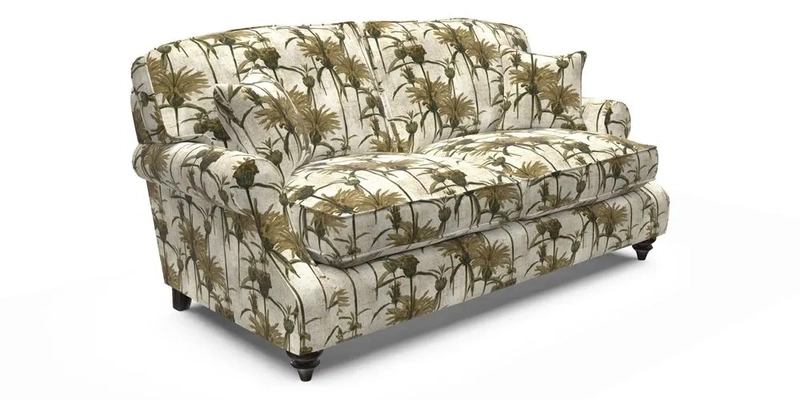 St Mawes 3 Seater Sofa in RHS Collection Gertrude Jekyll Trailing Vine Green-With-Scatters in Linwood Omega Velvet Hunter Green