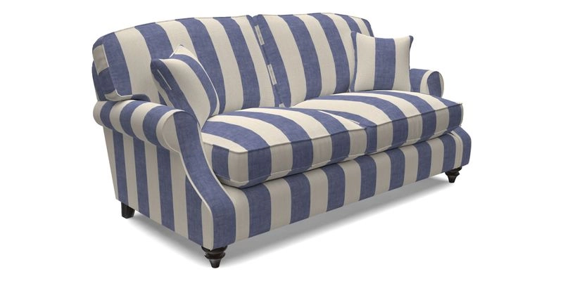 St Mawes 3 Seater Sofa in RHS Collection Gertrude Jekyll Trailing Vine Green-With-Scatters in Linwood Omega Velvet Hunter Green