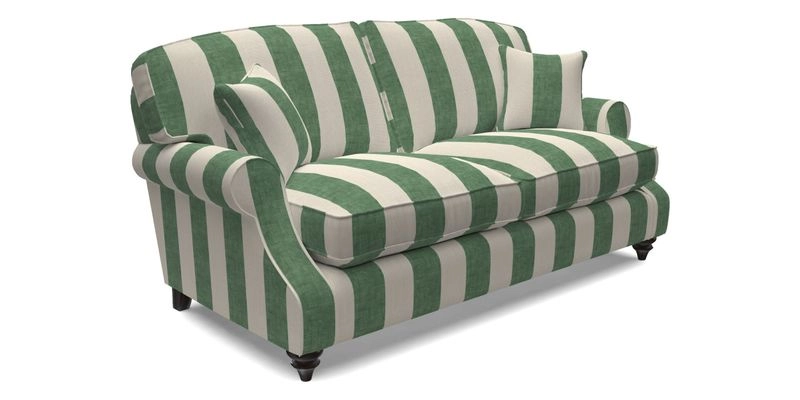 St Mawes 3 Seater Sofa in RHS Collection Gertrude Jekyll Trailing Vine Green-With-Scatters in Linwood Omega Velvet Hunter Green