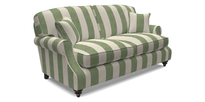 St Mawes 3 Seater Sofa in RHS Collection Gertrude Jekyll Trailing Vine Green-With-Scatters in Linwood Omega Velvet Hunter Green