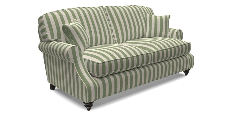 St Mawes 3 Seater Sofa in RHS Collection Gertrude Jekyll Trailing Vine Green-With-Scatters in Linwood Omega Velvet Hunter Green