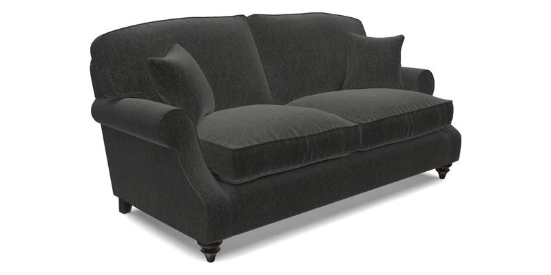 St Mawes 3 Seater Sofa in RHS Collection Gertrude Jekyll Trailing Vine Green-With-Scatters in Linwood Omega Velvet Hunter Green