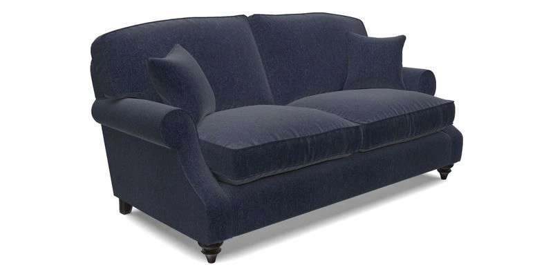 St Mawes 3 Seater Sofa in RHS Collection Gertrude Jekyll Trailing Vine Green-With-Scatters in Linwood Omega Velvet Hunter Green