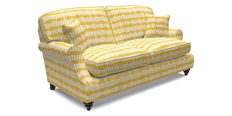 St Mawes 3 Seater Sofa in RHS Collection Gertrude Jekyll Trailing Vine Green-With-Scatters in Linwood Omega Velvet Hunter Green