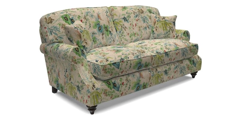 St Mawes 3 Seater Sofa in RHS Collection Gertrude Jekyll Trailing Vine Green-With-Scatters in Linwood Omega Velvet Hunter Green