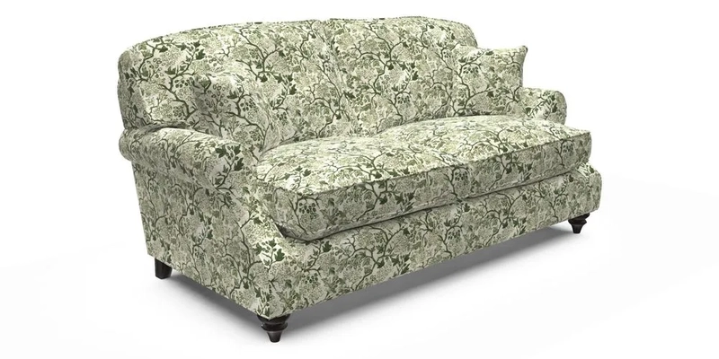 St Mawes 3 Seater Sofa in RHS Collection Gertrude Jekyll Trailing Vine Green-With-Scatters in Linwood Omega Velvet Hunter Green