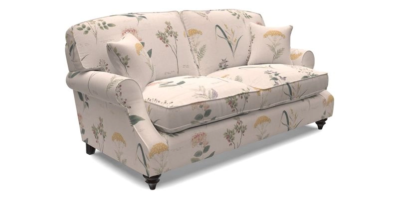 St Mawes 3 Seater Sofa in RHS Collection Gertrude Jekyll Trailing Vine Green-With-Scatters in Linwood Omega Velvet Hunter Green