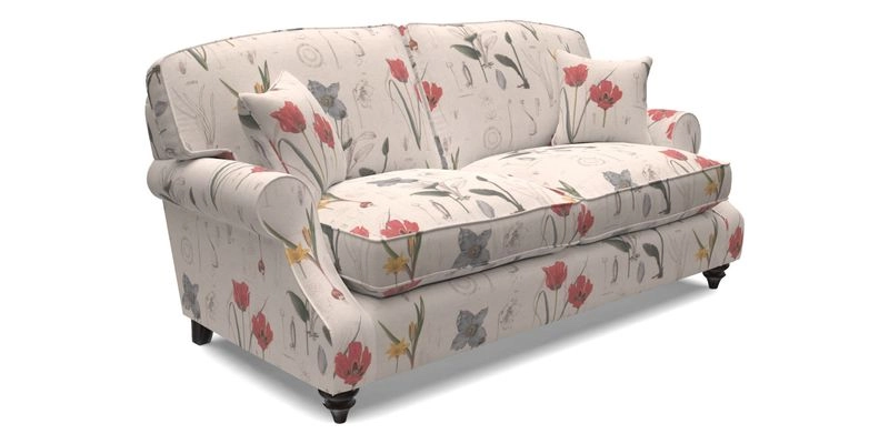 St Mawes 3 Seater Sofa in RHS Collection Gertrude Jekyll Trailing Vine Green-With-Scatters in Linwood Omega Velvet Hunter Green