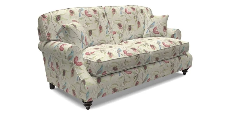 St Mawes 3 Seater Sofa in RHS Collection Gertrude Jekyll Trailing Vine Green-With-Scatters in Linwood Omega Velvet Hunter Green