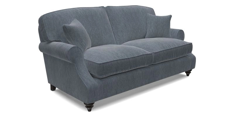 St Mawes 3 Seater Sofa in RHS Collection Gertrude Jekyll Trailing Vine Green-With-Scatters in Linwood Omega Velvet Hunter Green