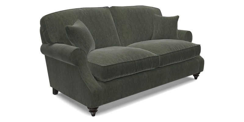St Mawes 3 Seater Sofa in RHS Collection Gertrude Jekyll Trailing Vine Green-With-Scatters in Linwood Omega Velvet Hunter Green