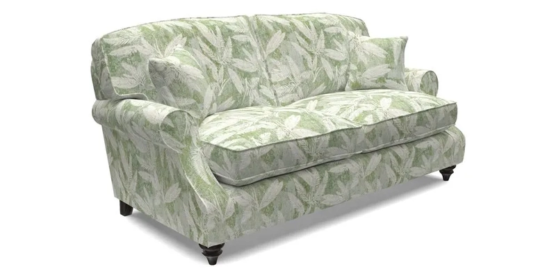 St Mawes 3 Seater Sofa in RHS Collection Gertrude Jekyll Trailing Vine Green-With-Scatters in Linwood Omega Velvet Hunter Green