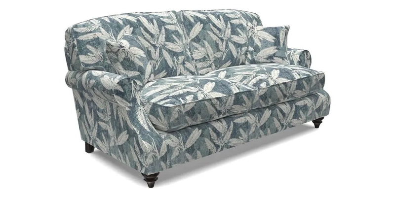 St Mawes 3 Seater Sofa in RHS Collection Gertrude Jekyll Trailing Vine Green-With-Scatters in Linwood Omega Velvet Hunter Green