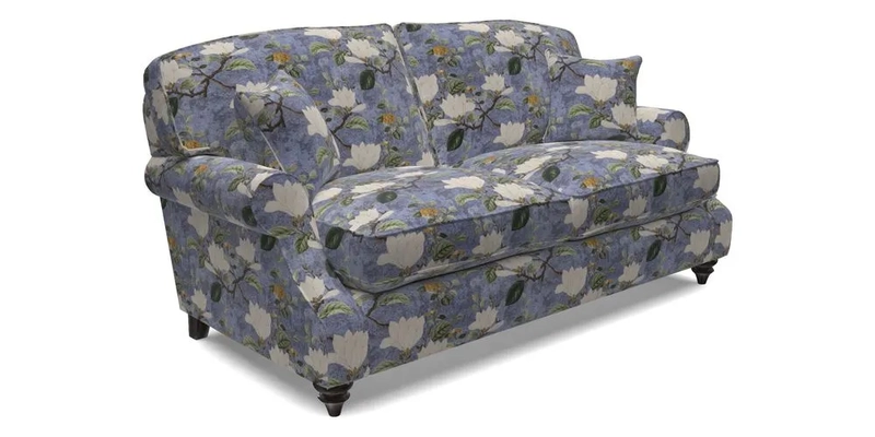 St Mawes 3 Seater Sofa in RHS Collection Gertrude Jekyll Trailing Vine Green-With-Scatters in Linwood Omega Velvet Hunter Green