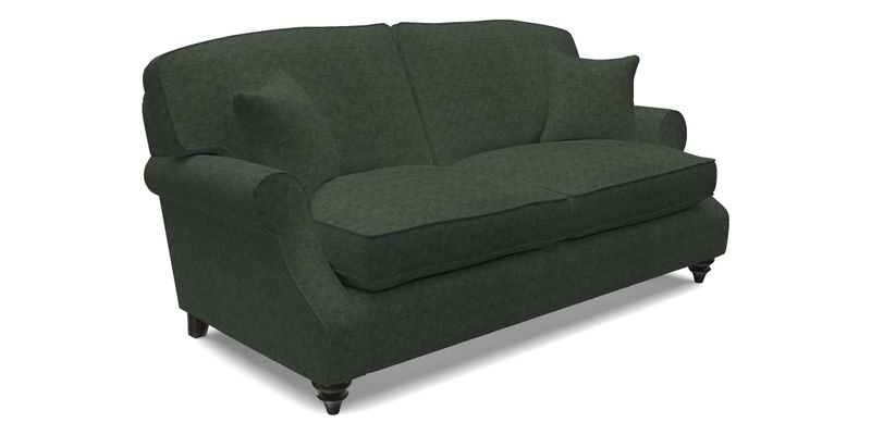 St Mawes 3 Seater Sofa in RHS Collection Gertrude Jekyll Trailing Vine Green-With-Scatters in Linwood Omega Velvet Hunter Green