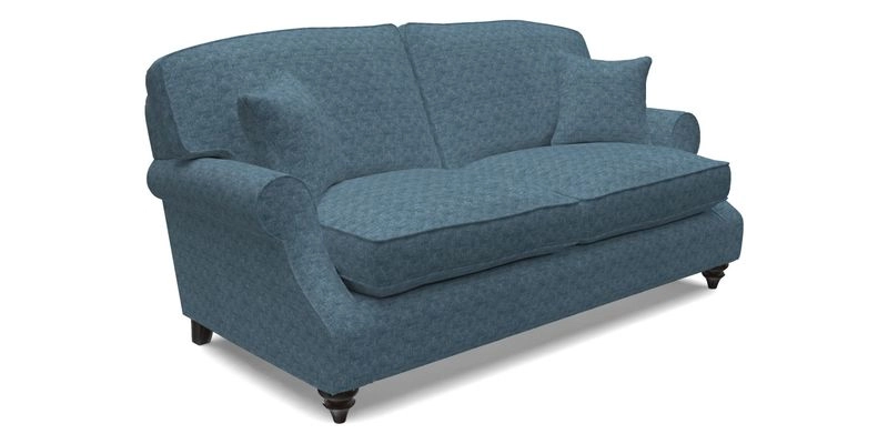 St Mawes 3 Seater Sofa in RHS Collection Gertrude Jekyll Trailing Vine Green-With-Scatters in Linwood Omega Velvet Hunter Green