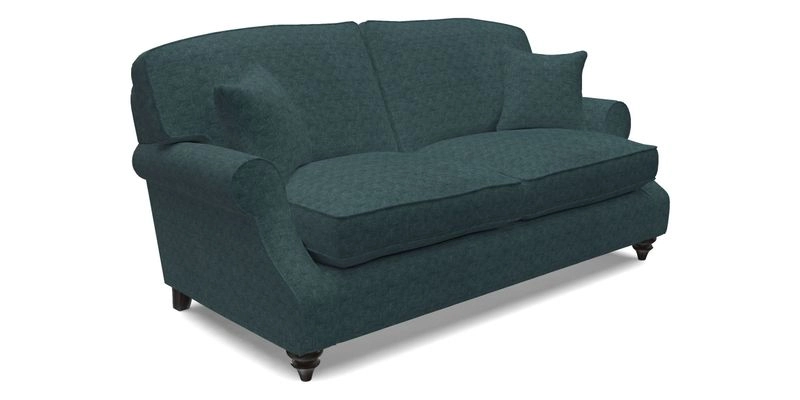 St Mawes 3 Seater Sofa in RHS Collection Gertrude Jekyll Trailing Vine Green-With-Scatters in Linwood Omega Velvet Hunter Green