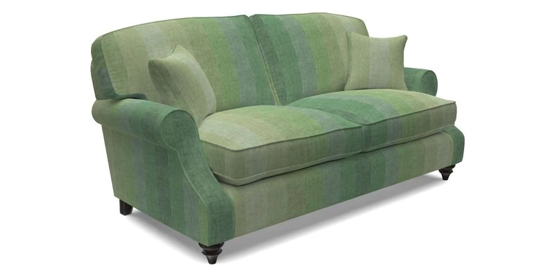St Mawes 3 Seater Sofa in RHS Collection Gertrude Jekyll Trailing Vine Green-With-Scatters in Linwood Omega Velvet Hunter Green