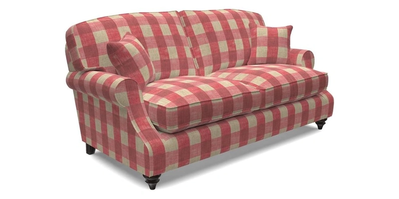 St Mawes 3 Seater Sofa in RHS Collection Gertrude Jekyll Trailing Vine Green-With-Scatters in Linwood Omega Velvet Hunter Green