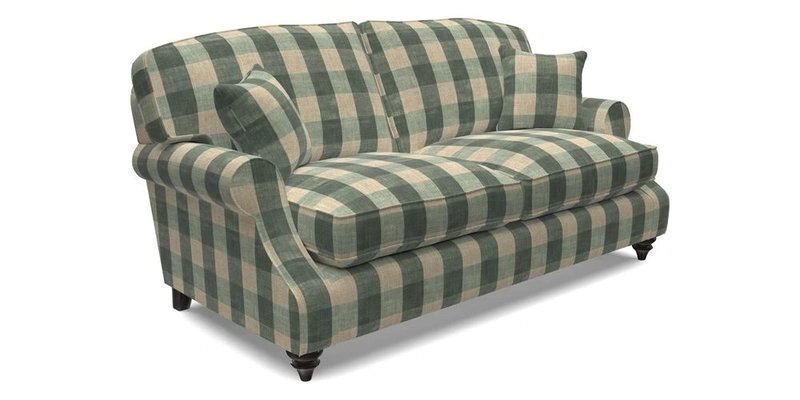St Mawes 3 Seater Sofa in RHS Collection Gertrude Jekyll Trailing Vine Green-With-Scatters in Linwood Omega Velvet Hunter Green