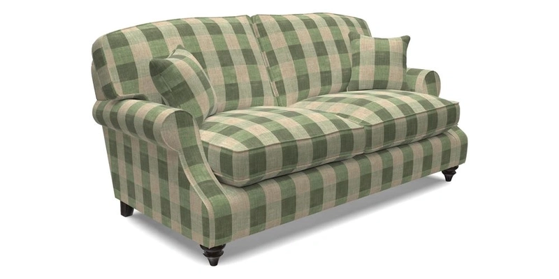 St Mawes 3 Seater Sofa in RHS Collection Gertrude Jekyll Trailing Vine Green-With-Scatters in Linwood Omega Velvet Hunter Green