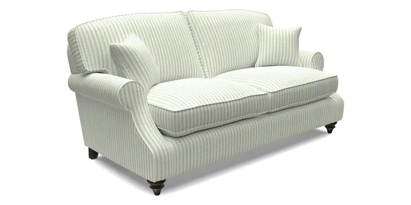 St Mawes 3 Seater Sofa in RHS Collection Gertrude Jekyll Trailing Vine Green-With-Scatters in Linwood Omega Velvet Hunter Green