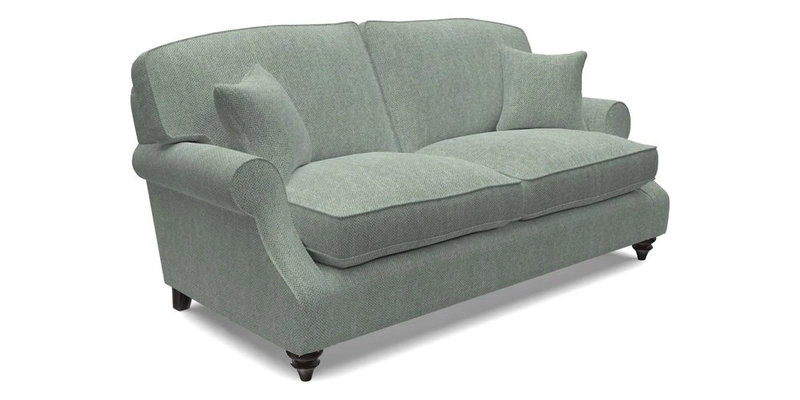 St Mawes 3 Seater Sofa in RHS Collection Gertrude Jekyll Trailing Vine Green-With-Scatters in Linwood Omega Velvet Hunter Green