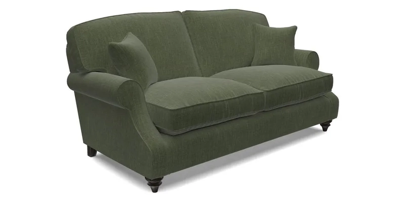 St Mawes 3 Seater Sofa in RHS Collection Gertrude Jekyll Trailing Vine Green-With-Scatters in Linwood Omega Velvet Hunter Green