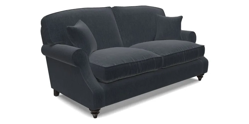 St Mawes 3 Seater Sofa in RHS Collection Gertrude Jekyll Trailing Vine Green-With-Scatters in Linwood Omega Velvet Hunter Green