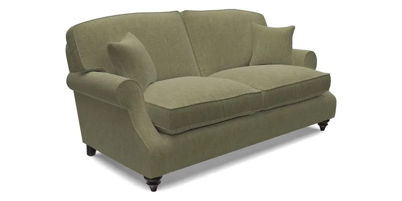 St Mawes 3 Seater Sofa in RHS Collection Gertrude Jekyll Trailing Vine Green-With-Scatters in Linwood Omega Velvet Hunter Green