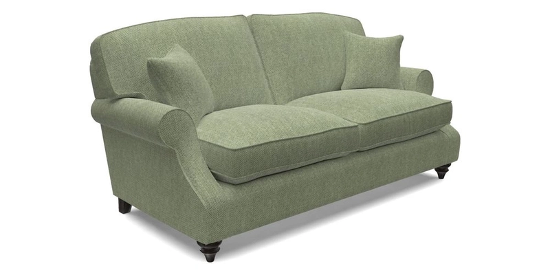 St Mawes 3 Seater Sofa in RHS Collection Gertrude Jekyll Trailing Vine Green-With-Scatters in Linwood Omega Velvet Hunter Green