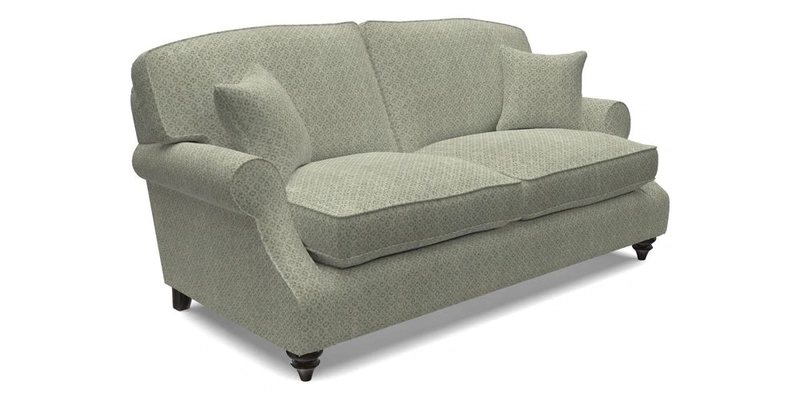 St Mawes 3 Seater Sofa in RHS Collection Gertrude Jekyll Trailing Vine Green-With-Scatters in Linwood Omega Velvet Hunter Green