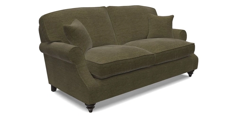 St Mawes 3 Seater Sofa in RHS Collection Gertrude Jekyll Trailing Vine Green-With-Scatters in Linwood Omega Velvet Hunter Green