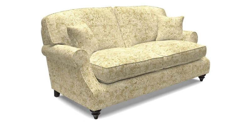 St Mawes 3 Seater Sofa in RHS Collection Gertrude Jekyll Trailing Vine Green-With-Scatters in Linwood Omega Velvet Hunter Green