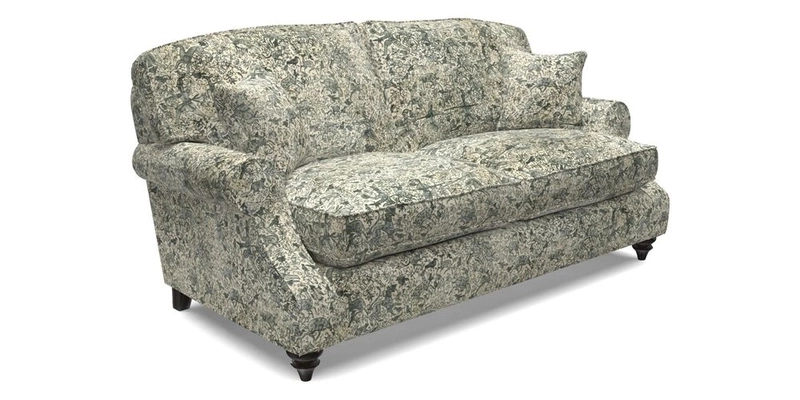 St Mawes 3 Seater Sofa in RHS Collection Gertrude Jekyll Trailing Vine Green-With-Scatters in Linwood Omega Velvet Hunter Green