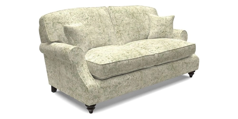 St Mawes 3 Seater Sofa in RHS Collection Gertrude Jekyll Trailing Vine Green-With-Scatters in Linwood Omega Velvet Hunter Green