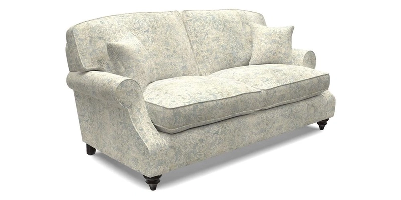 St Mawes 3 Seater Sofa in RHS Collection Gertrude Jekyll Trailing Vine Green-With-Scatters in Linwood Omega Velvet Hunter Green