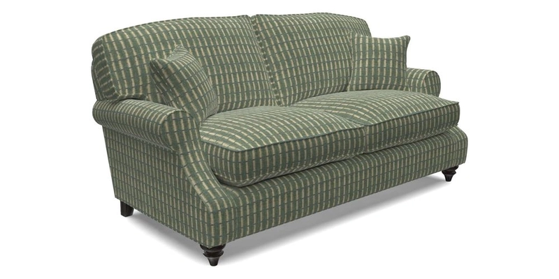 St Mawes 3 Seater Sofa in RHS Collection Gertrude Jekyll Trailing Vine Green-With-Scatters in Linwood Omega Velvet Hunter Green