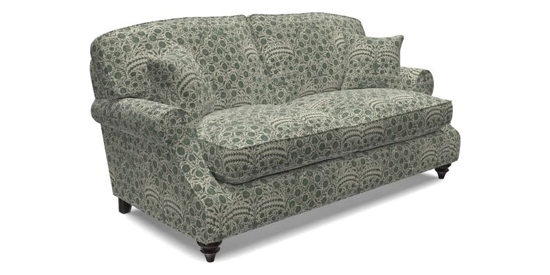 St Mawes 3 Seater Sofa in RHS Collection Gertrude Jekyll Trailing Vine Green-With-Scatters in Linwood Omega Velvet Hunter Green